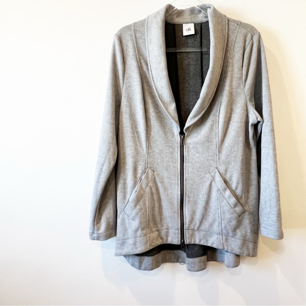 CAbi Pinstripe‎ Hi-Low Jacket with Back Zip Detail